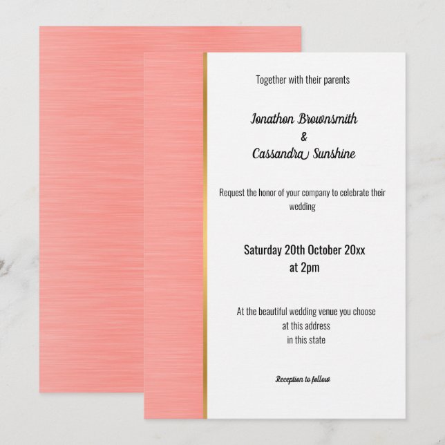 INVITACIÓN DE GUIÓN DE ORO DE APRICOT DE BONITO (Anverso / Reverso)