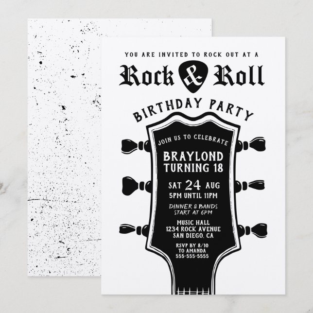 Invitación de Guitarra de Rock n Roll de Papel Kra (Anverso / Reverso)