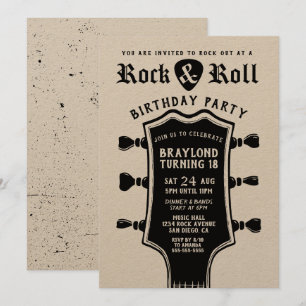 Invitación de Guitarra de Rock n Roll de Papel Kra