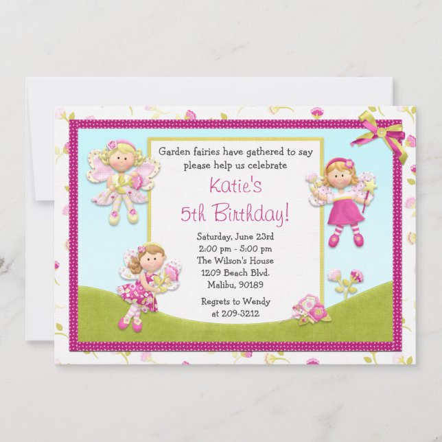 Invitación de hadas de la fiesta de cumpleaños (Anverso)