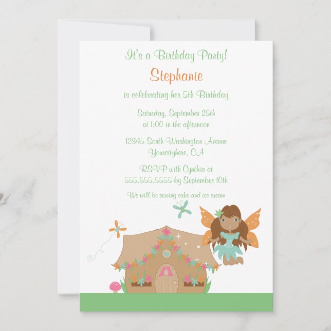 Invitación de hadas de la fiesta de cumpleaños del (Anverso)