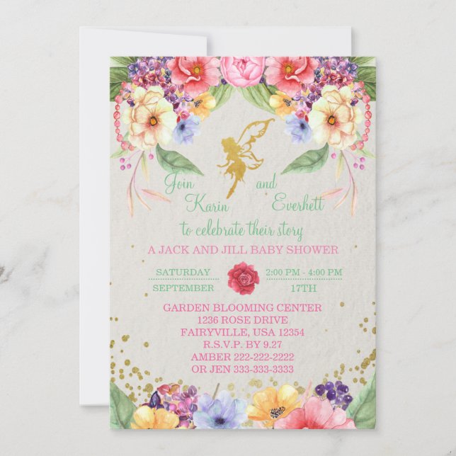Invitación de hadas de oro de Baby Shower del (Anverso)