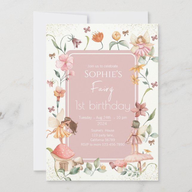 Invitación de hadas de primer cumpleaños Invitació (Anverso)