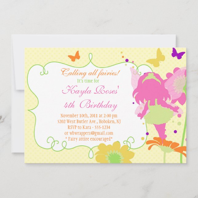 Invitación DE HADAS del cumpleaños de la FIESTA DE (Anverso)