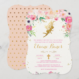 Invitación de hadas floral del bautismo