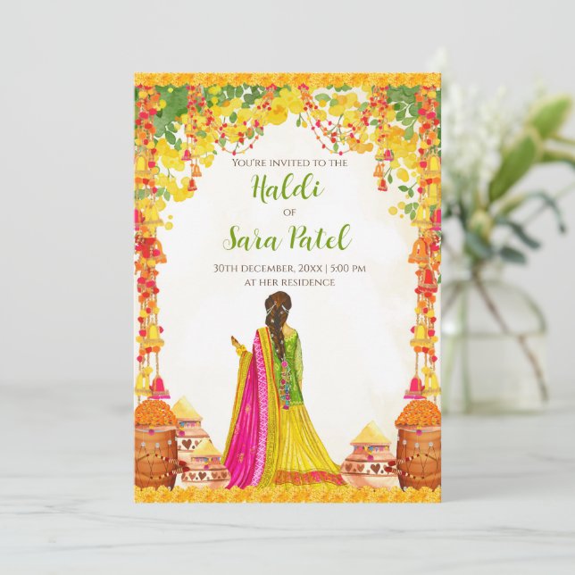 invitación de Haldi de boda y invitación de Pithi  (Anverso de pie)