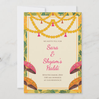 Invitación de Haldi india | Tarjeta amarilla flora