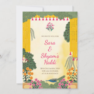 Invitación de Haldi Jardín floral de Tagetes y P