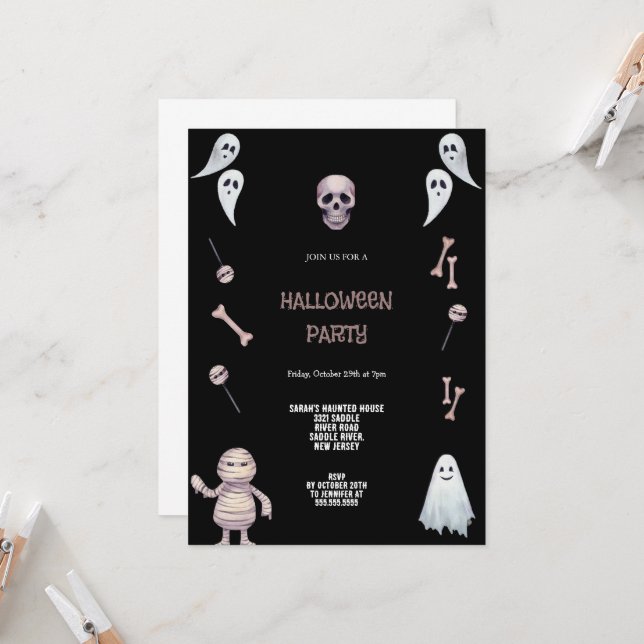 INVITACIÓN DE HALLOWEB GRIS MARRONES Y NEGRO (Anverso/Reverso In Situ)