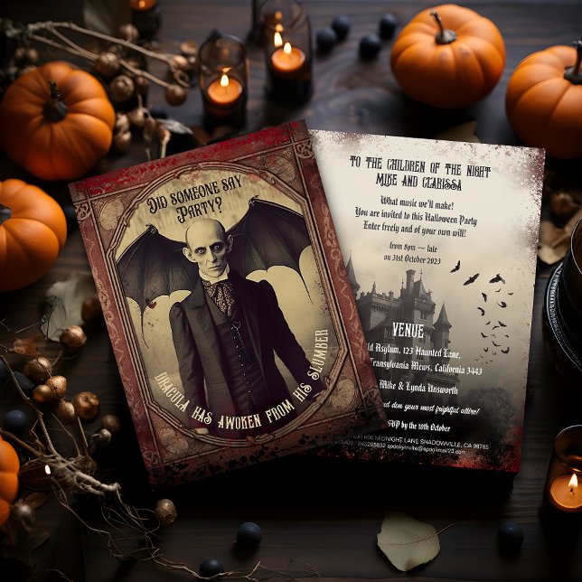 Invitación de Halloween a Drácula de la Viñeta Pre (A great budget alternative, Count Dracula Postcard Halloween Invitation. Perfect for adult parties.)
