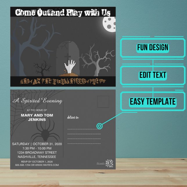 Invitación de Halloween a salir y jugar gótico (Send out this stylish but fun Halloween party invitation for your next scary get together.)