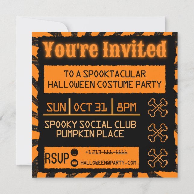 Invitación de Halloween angustiada (Reverso)