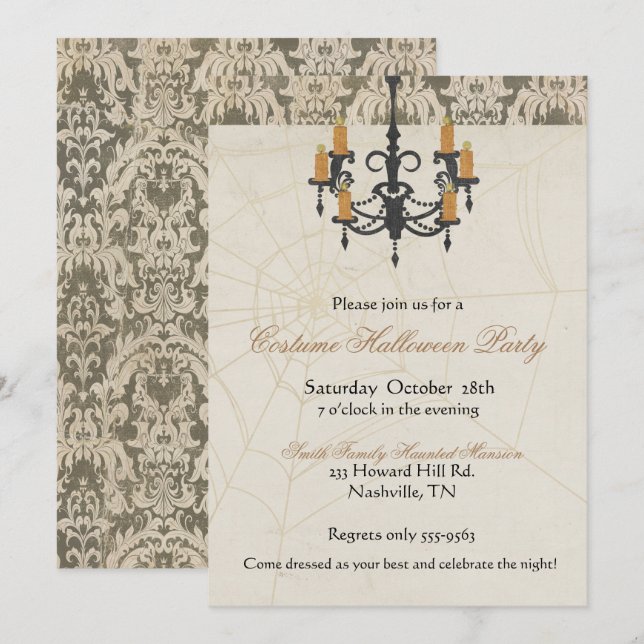 Invitación de Halloween Araña de Lujo Espeluznante (Anverso / Reverso)