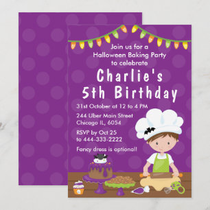 Invitación de Halloween Baking Birthday Brown Hair