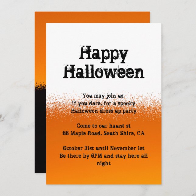 Invitación de Halloween blanco y negro naranja (Anverso / Reverso)