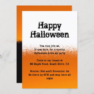 Invitación de Halloween blanco y negro naranja