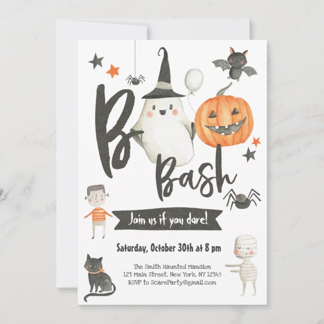 Invitación de Halloween Boo Bash-Fiesta de Disfrac (Anverso)