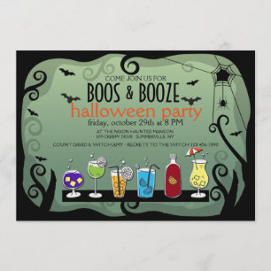 Invitación de Halloween BOOS y licor