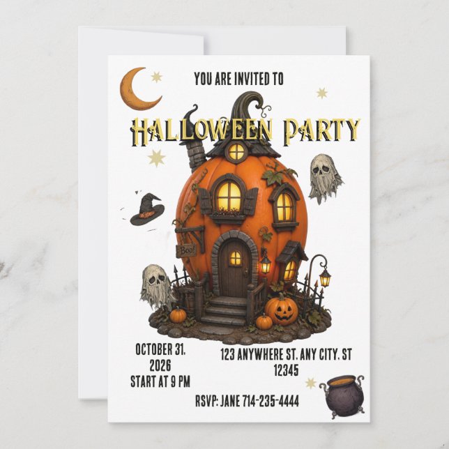 invitación de Halloween casa embrujada (Anverso)