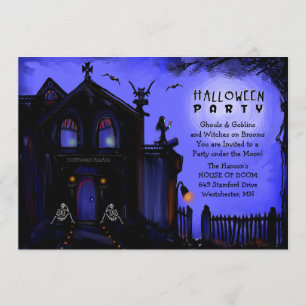 Invitación de Halloween - Casa embrujada y esquele