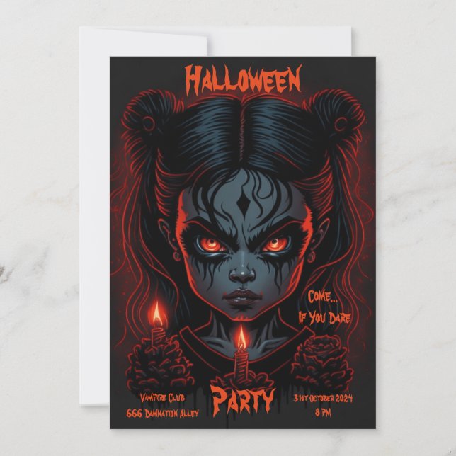 Invitación de Halloween - Chica aterrador (Anverso)