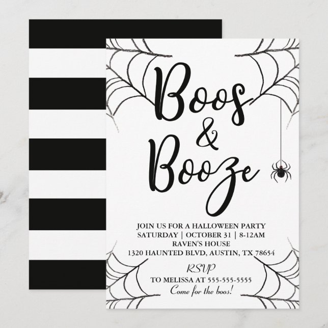 Invitación de Halloween con Boos y Booze (Anverso / Reverso)