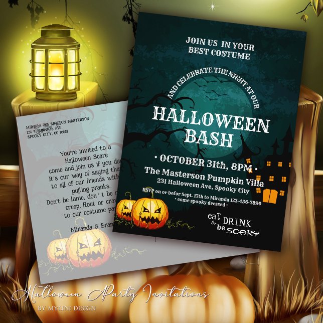Invitación de Halloween con calabazas de la casa d (Subido por el creador)
