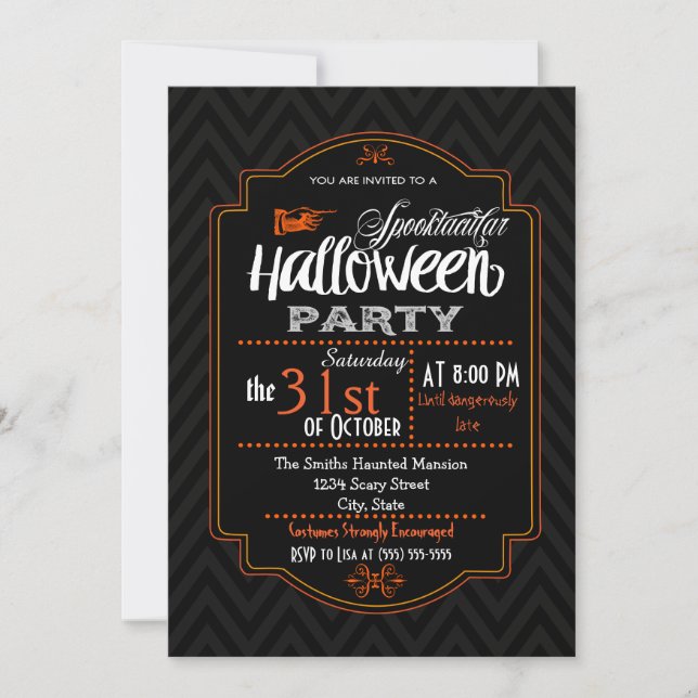 Invitación de Halloween con Chevron y tipografía (Anverso)