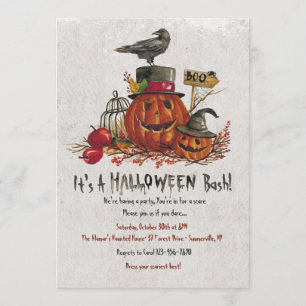 Invitación de Halloween con cuerdas y calabazas