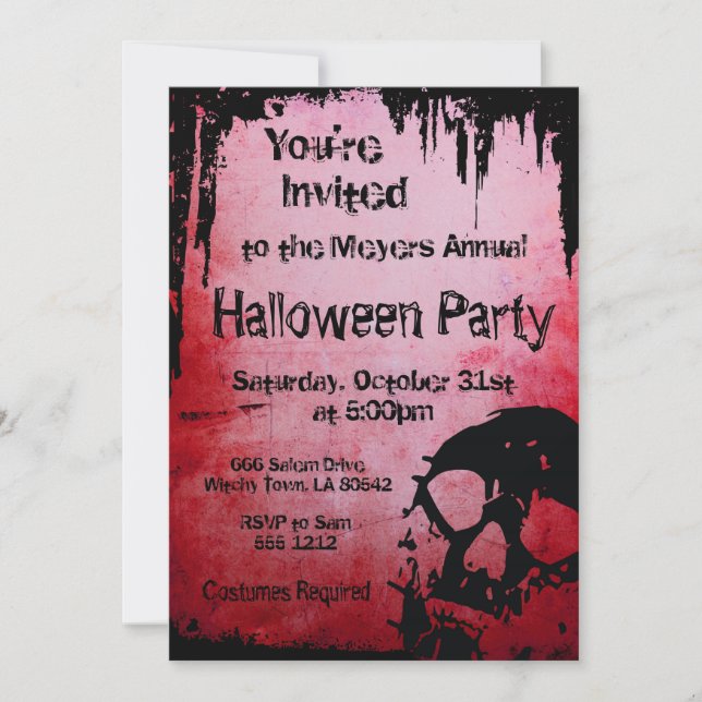 Invitación de Halloween con el cráneo (Anverso)