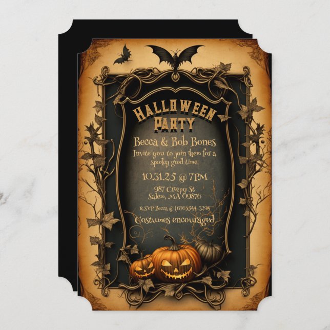 Invitación de Halloween con estilo de época - Pers (Anverso / Reverso)