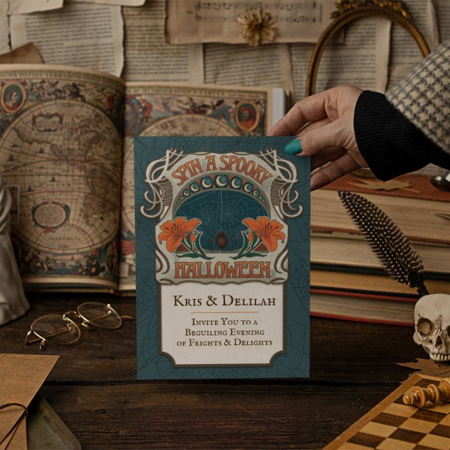 Invitación de Halloween con estilo vintage (Vintage-Style Halloween Invitation. Set a sophisticated and spooky mood for your party.)
