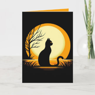Invitación de Halloween con gato negro minimalista