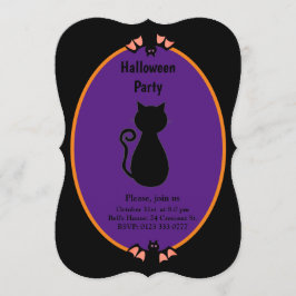 Invitación de Halloween con gato negro y murciélag