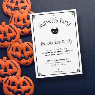 Invitación de Halloween con gatos blancos y negros