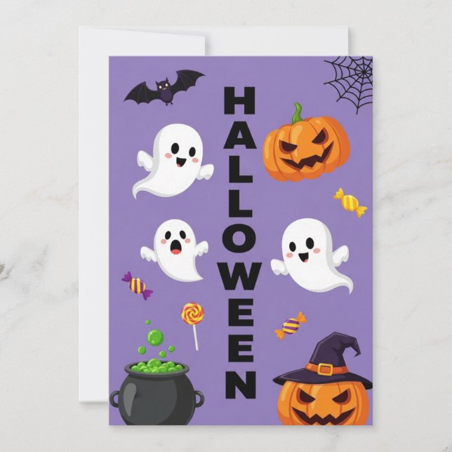 Invitación de Halloween con ghost y calabaza (Anverso)
