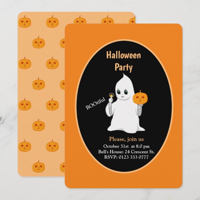 Invitación de Halloween con ghost y calabaza para  (Anverso / Reverso)