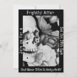 Invitación de Halloween con la flor blanca y negra