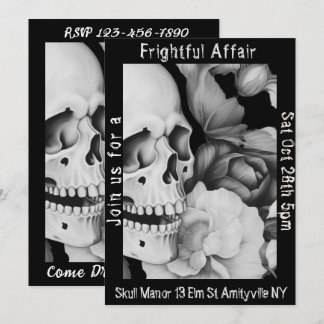 Invitación de Halloween con la flor blanca y negra