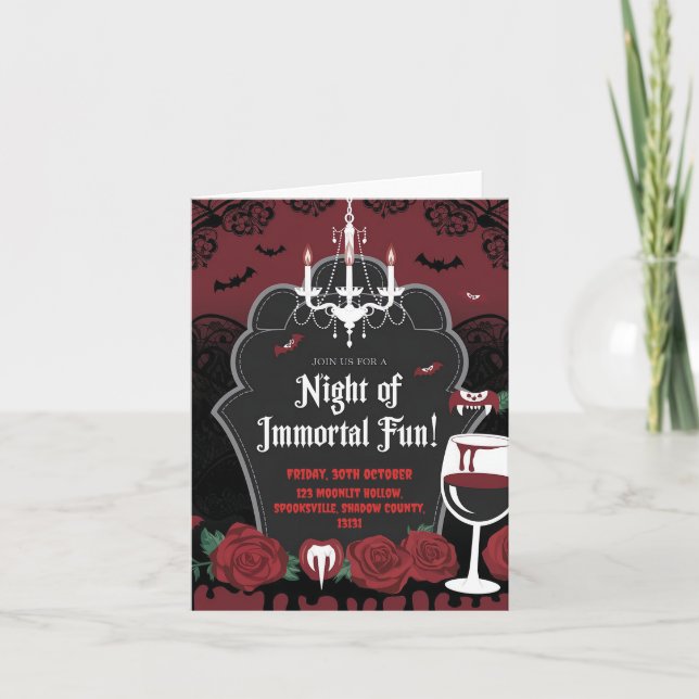 Invitación de Halloween con tema de vampiros (Anverso)