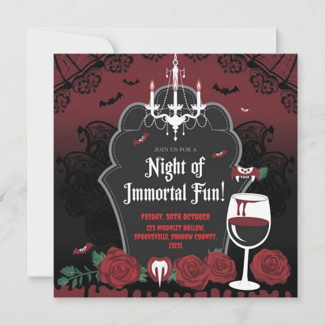 Invitación de Halloween con tema de vampiros (Anverso)
