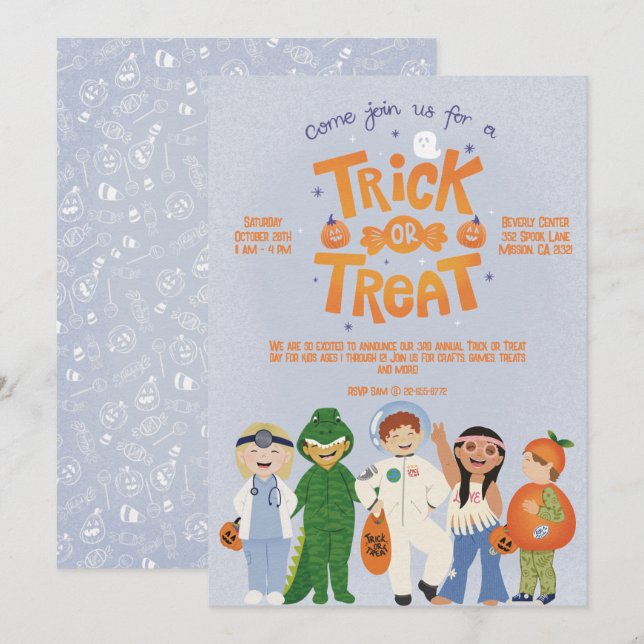 Invitación de Halloween con trucos (Anverso / Reverso)