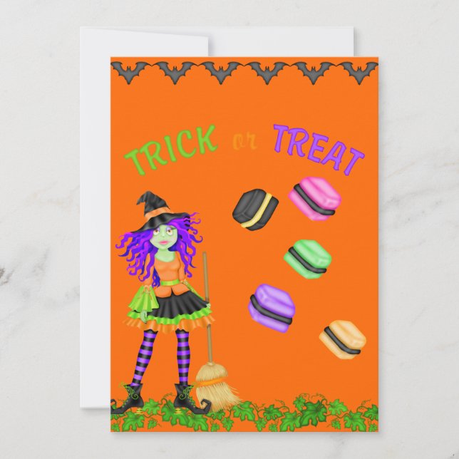 Invitación de Halloween con trucos o tratados (Anverso)
