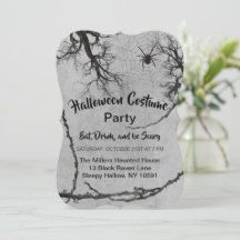 Invitación de Halloween con vides torcidas y araña