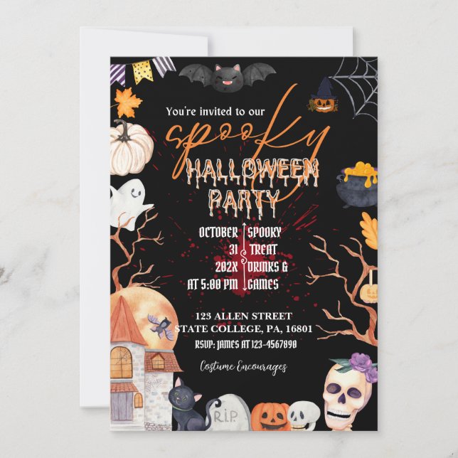 INVITACIÓN DE HALLOWEEN COSTUME FIESTA/TRICK O TRA (Anverso)
