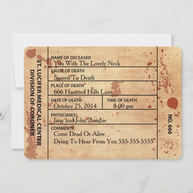 Invitación de Halloween / Cumpleaños con Etiqueta  (Anverso)
