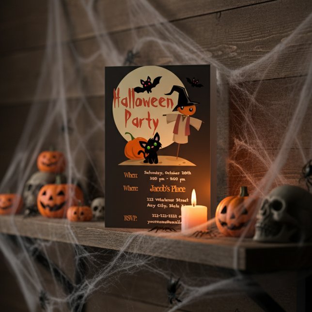 Invitación de Halloween/Cumpleaños de Cute Scarecr (Subido por el creador)