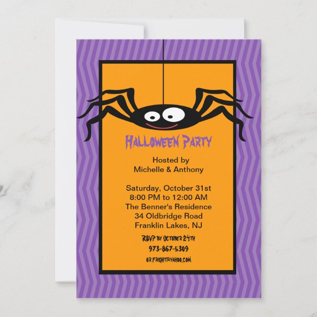 Invitación de Halloween de araña colgante (Anverso)