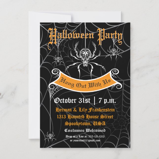 Invitación de Halloween de araña elegante (Anverso)