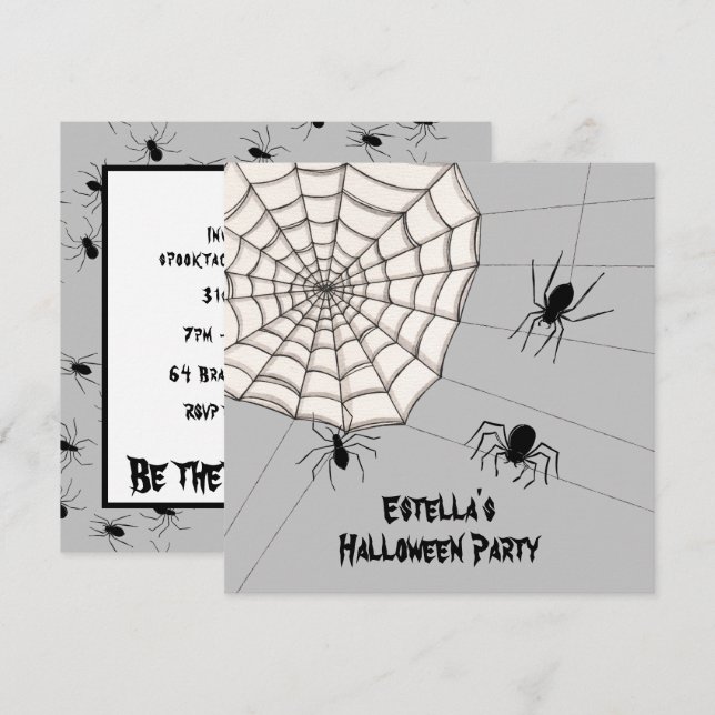 Invitación de Halloween de arañas espeluznantes pe (Anverso / Reverso)